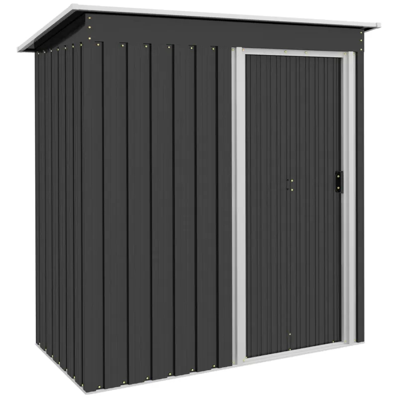Metal Garden Shed, 5 x 3ft, in Black, with Sliding Door and Sloped Roof