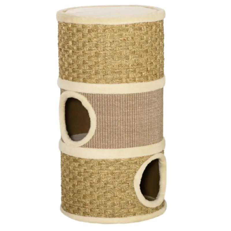70cm Three-Tier Cat Scratching Barrel with Sisal and Seaweed Rope
