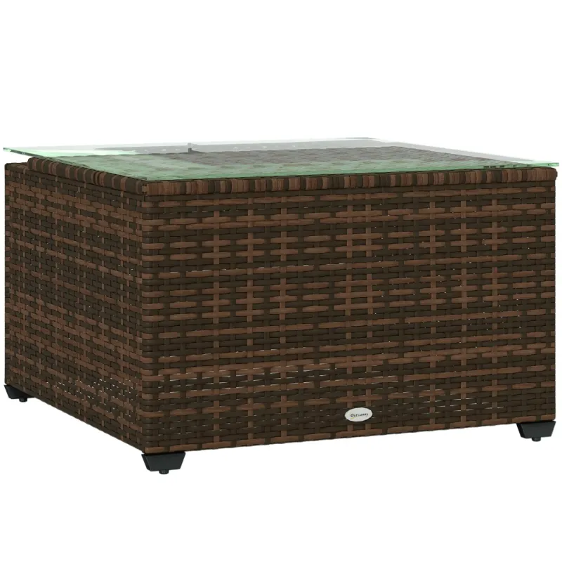 Rattan Side Table, 62 x 62cm, in Brown, with Tempered Glass Top