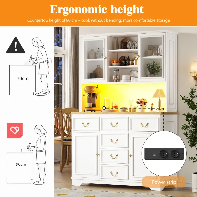 Kitchen Larder Cupboard with Integrated Sockets and LED Lighting - White