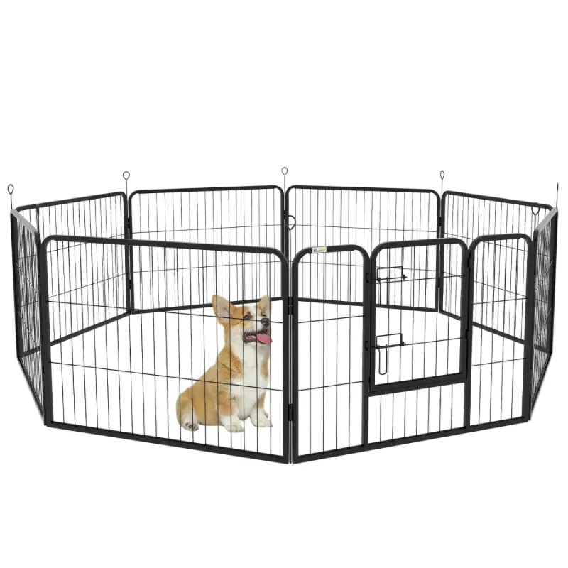 8 Panel Heavy Duty Steel Dog Playpen - Black