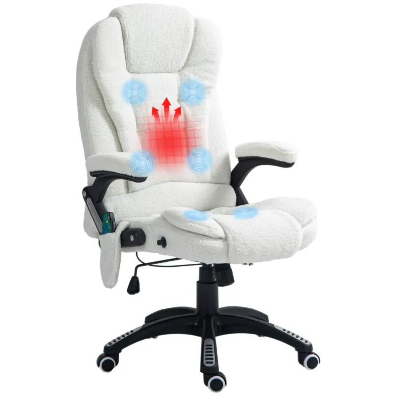 Boucle Six-Point Massage Office Chair with Heat - White