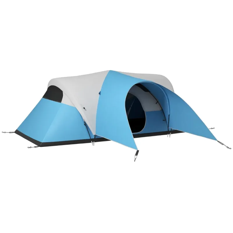 5-6 Person Waterproof Family Camping Tent with Porch and Sewn-in Groundsheet - Blue