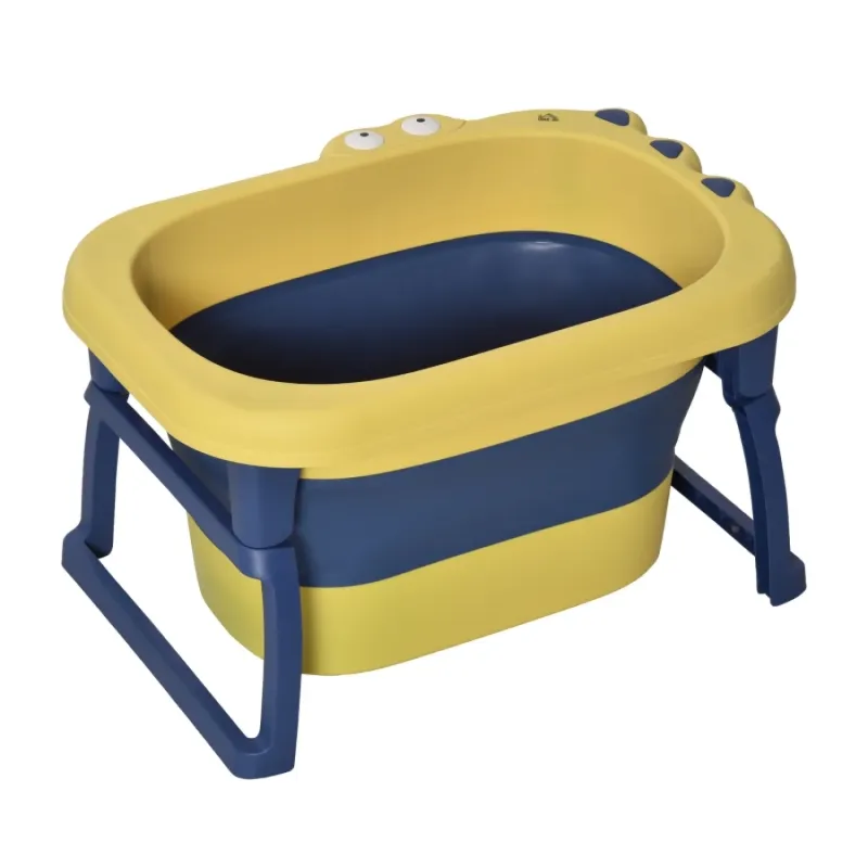 2-in-1 Collapsible Baby Bathtub with Stool Seat - Yellow