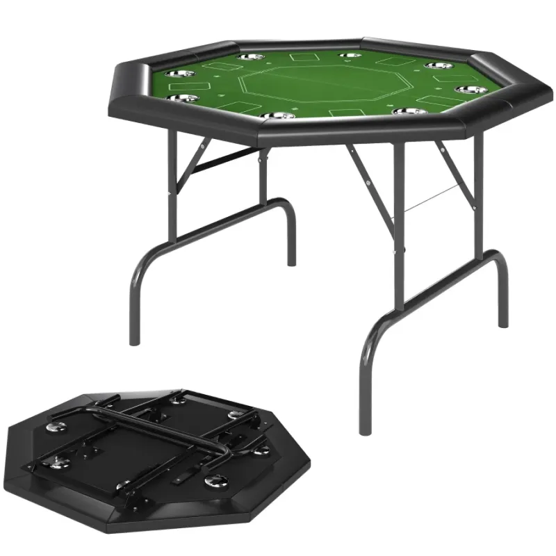 Professional 8-Player Octagon Folding Poker Table with Cup Holders - Green