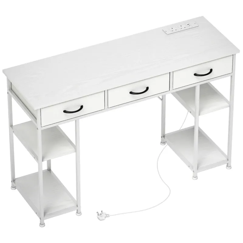 120cm Computer Desk with Power Outlets and 3 Drawers - White