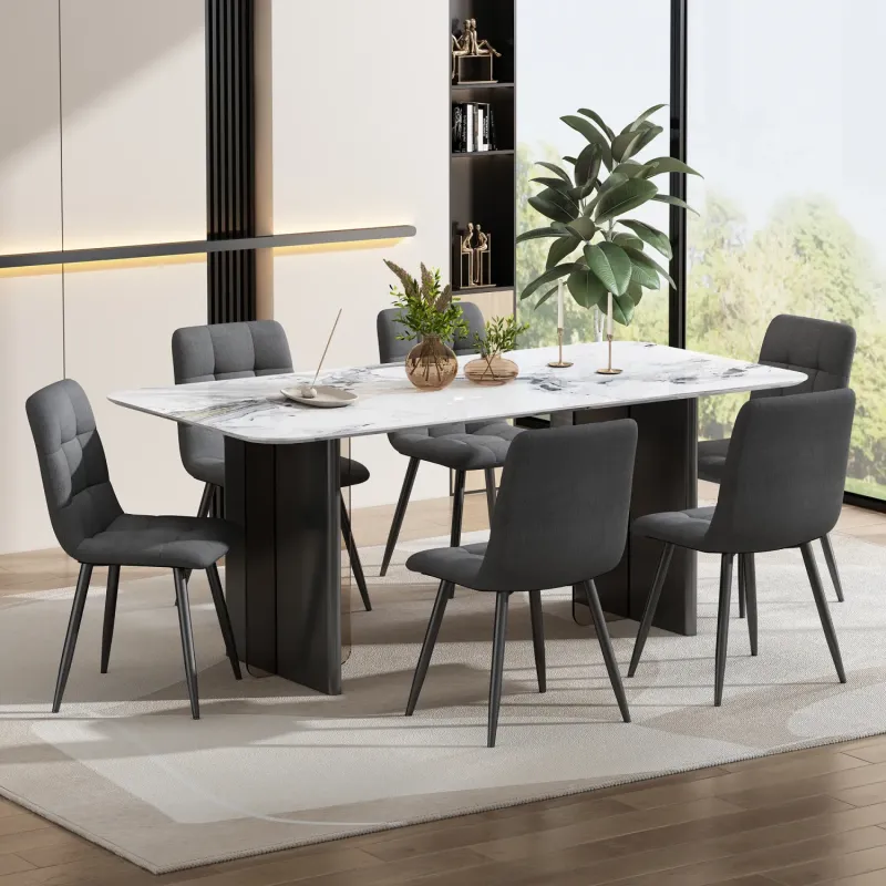 Set of 4 Upholstered Dining Chairs in Dark Grey Linen