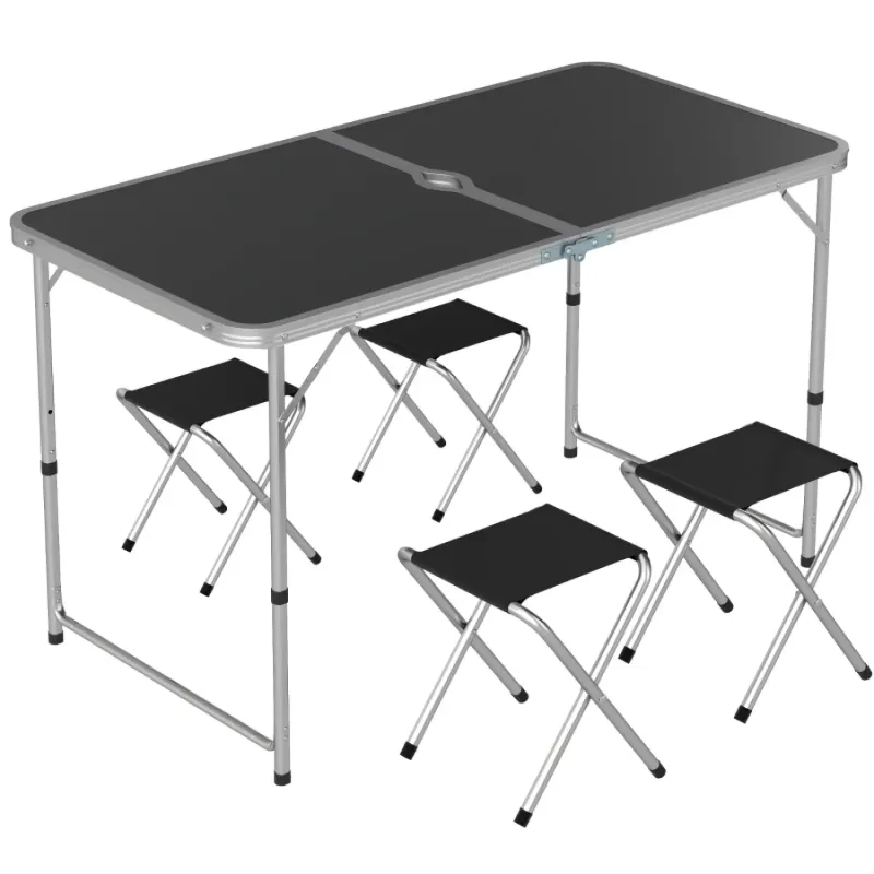 Four-Person Foldable Aluminium Picnic Set with Height-Adjustable Table