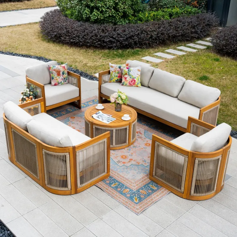Caven 7-Seater Solid Wood Garden Sofa Set with Storage Coffee Table - Natural