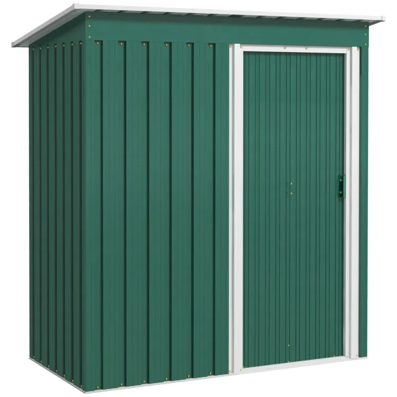 Galvanised Metal Garden Shed, 5 x 3ft, in Green, with Sliding Door and Sloped Roof