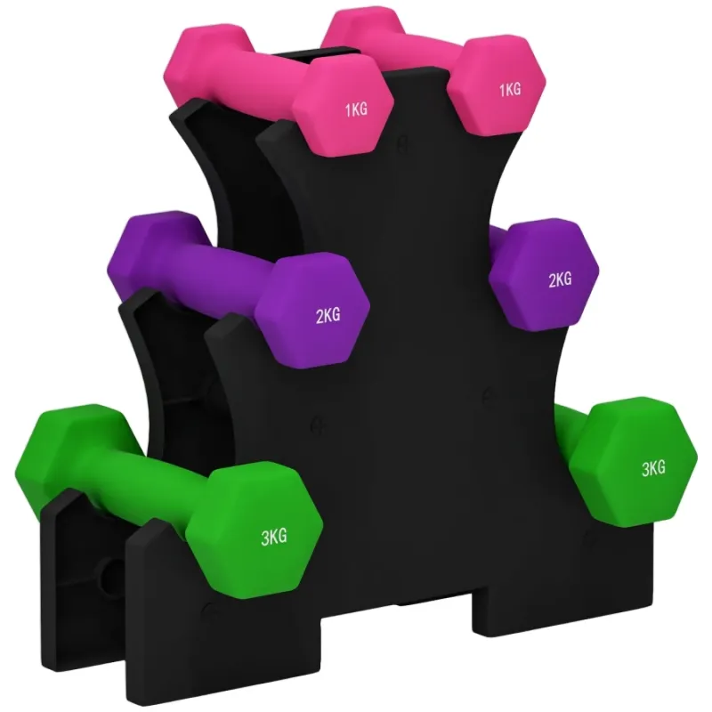 12kg Dumbbell Set with Storage Rack - 1kg, 2kg, and 3kg Pairs