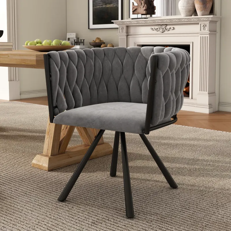 Swivel Velvet Dining Chair with Metal Legs - Grey