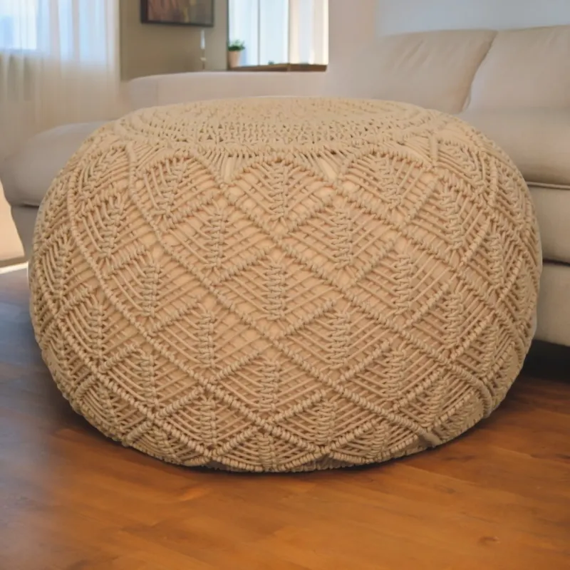 Ansley Cotton Pouffe Footstool, Beige