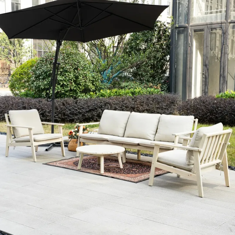 Solara 5-Piece Acacia Wood Garden Sofa Set - 5 Seater - Grey & Taupe Rope