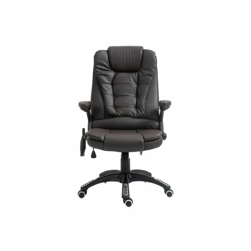 Executive Massage Office Chair with Heat and Recline, PU Leather - Brown