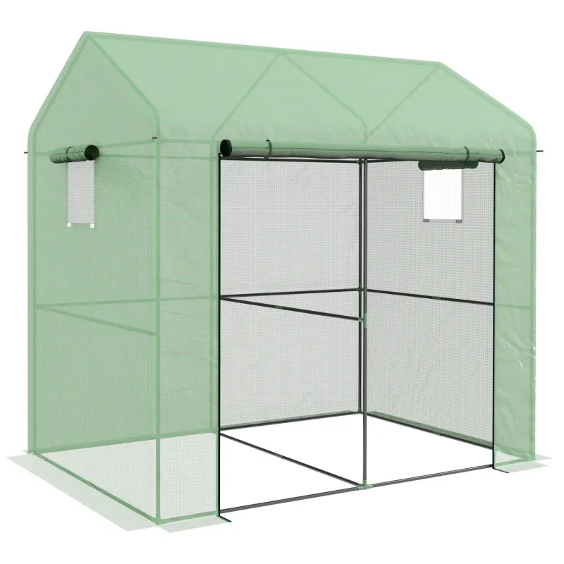 200 x 140cm Two-Room Walk-in Greenhouse with Mesh Windows - Green