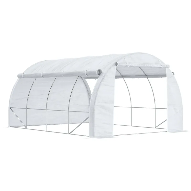 4m x 3m Walk-in Polytunnel Greenhouse with Roll-up Side Walls - White