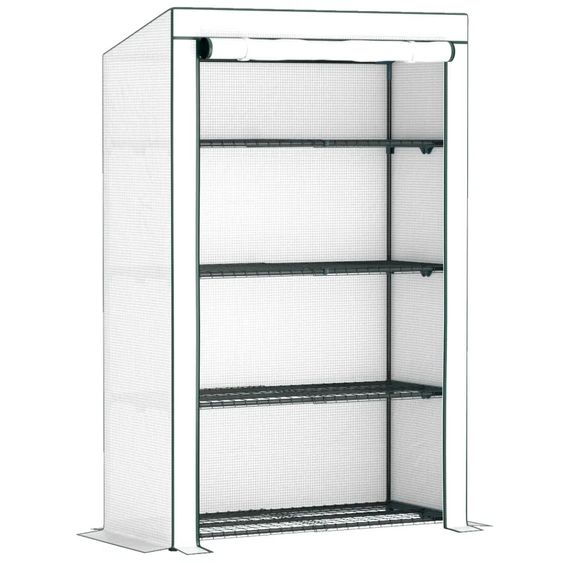 Four-Tier Mini Greenhouse, 110cm Wide - Green/White