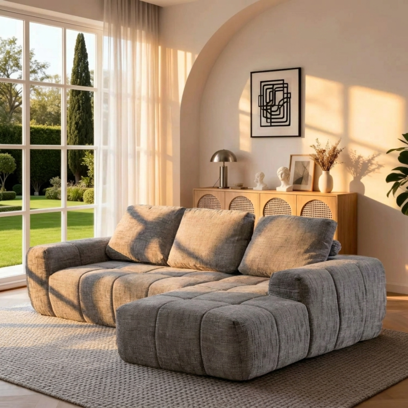 Softy Textured Fabric L-Shaped Corner Sofa with Chaise