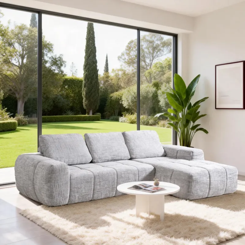 Softy Textured L-Shaped Sectional Sofa with Chaise
