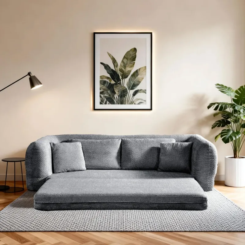 Softy Pull-Out Sofa Bed with Cushions - Grey