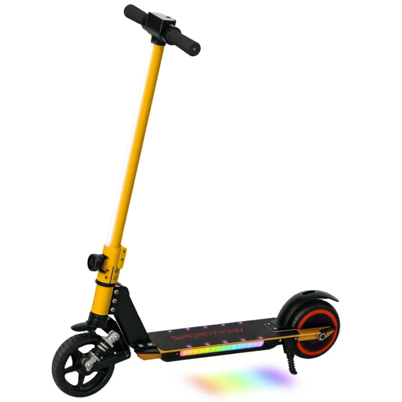 Folding Kids' Electric Scooter with Front Suspension and LED Lights - Gold Tone