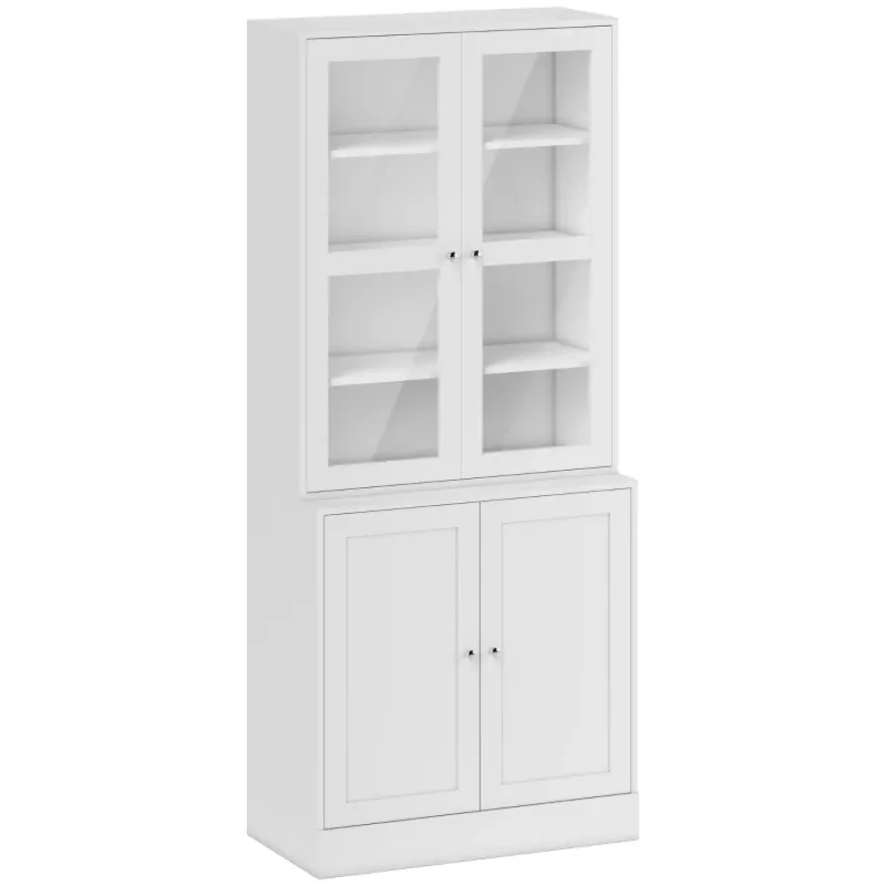 White Modern Bookcase & Display Cabinet with Glass Doors