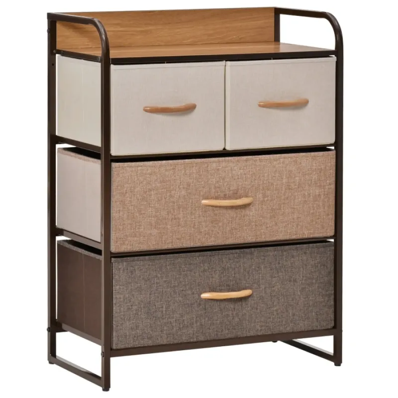 4-Drawer Fabric Storage Tower with Wood-Effect Top