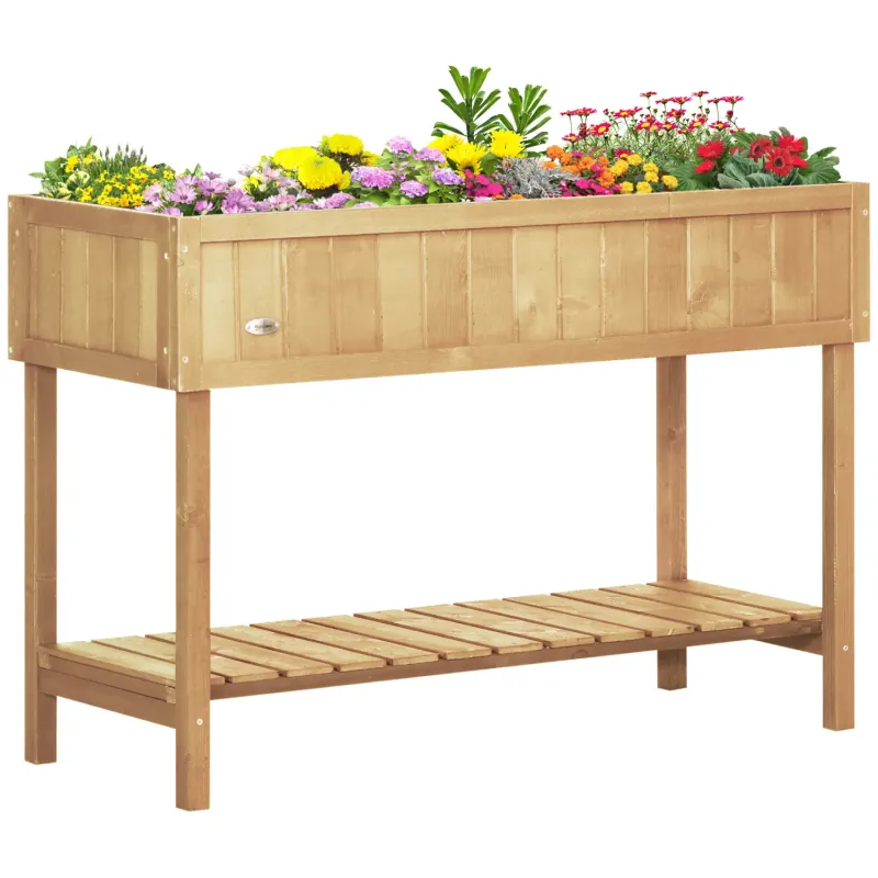 8 Compartment Wooden Raised Garden Bed with Storage Shelf - Oak Tone