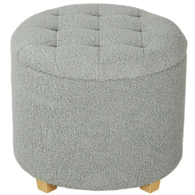 Teddy Fleece Round Storage Ottoman - Grey