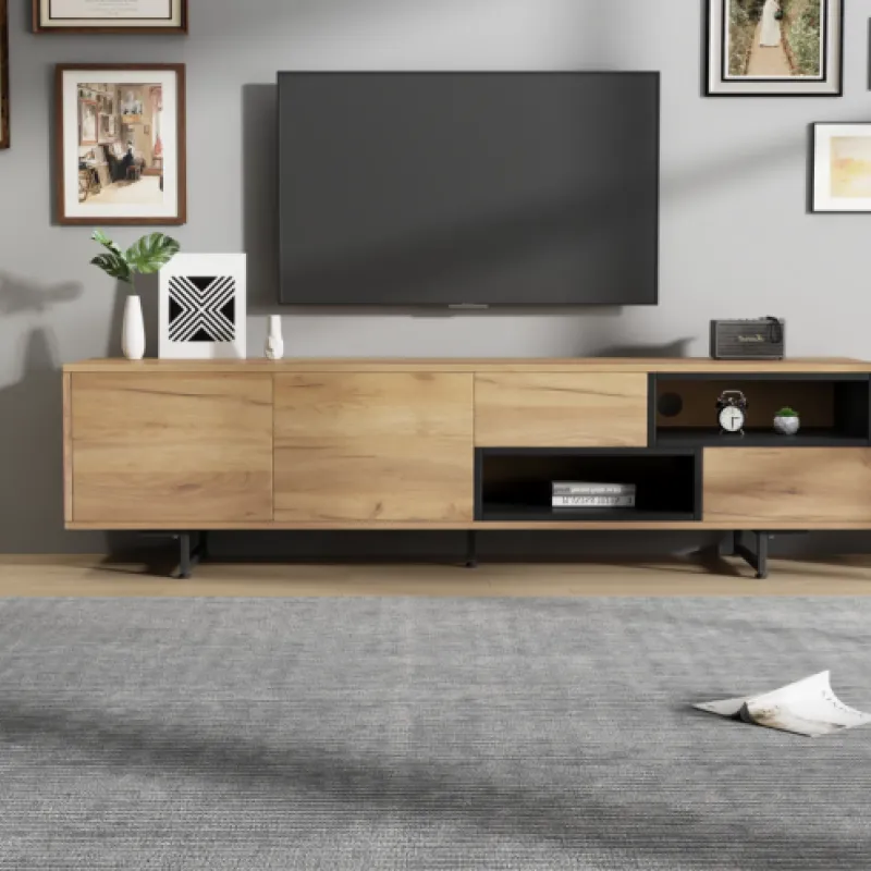 Particleboard TV Unit, 173cm, in Natural Wood Grain, with 2 Drawers and 2 Doors