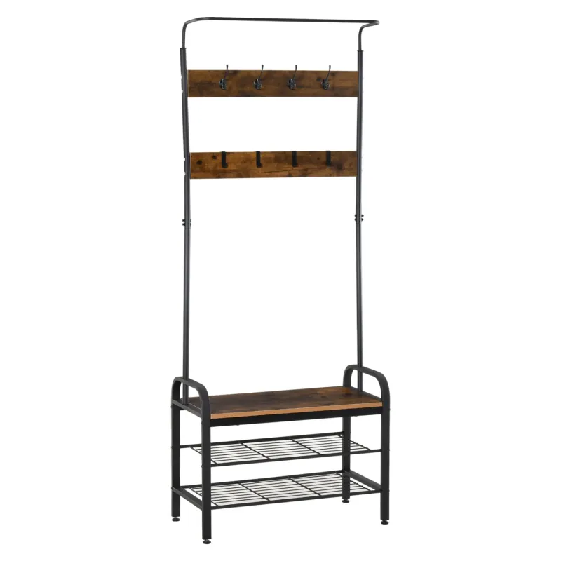 Industrial Hallway Coat Rack Stand with Shoe Storage - Rustic Brown