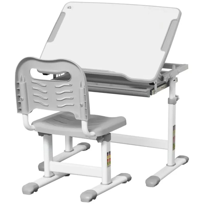 Kids Adjustable Desk and Chair Set with Storage - Grey