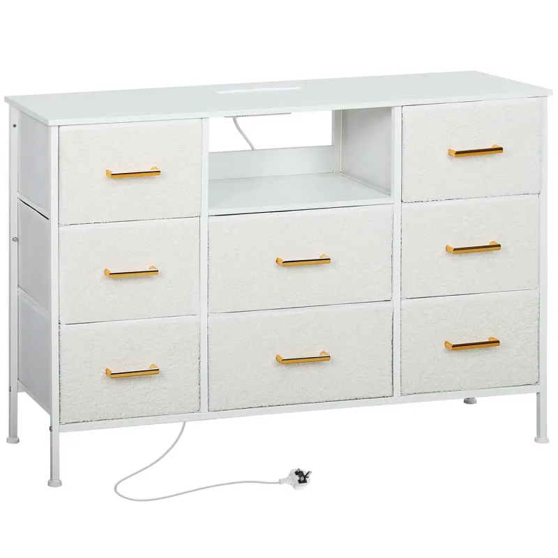 Boucle 8 Drawer Chest of Drawers with Charging Station - Cream White