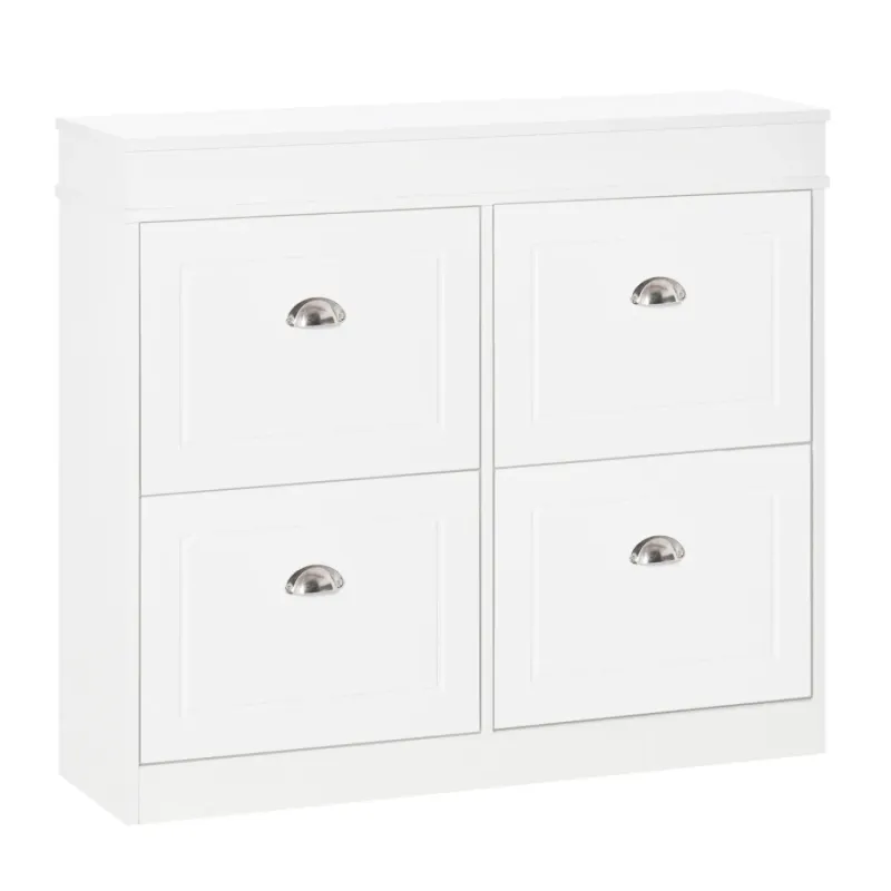 4-Drawer Slim Shoe Storage Cabinet with Adjustable Shelves – White