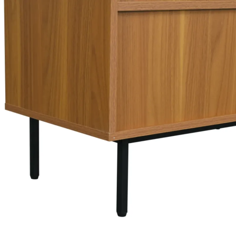 Walnut Finish Sideboard, 100 x 37 x 90 cm, in Walnut, with Rattan Sliding Doors