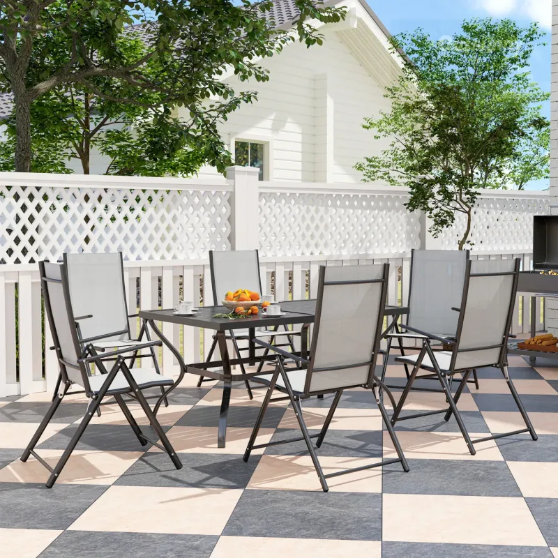 7-Piece Garden Dining Set with Folding Chairs and Parasol Hole - Grey