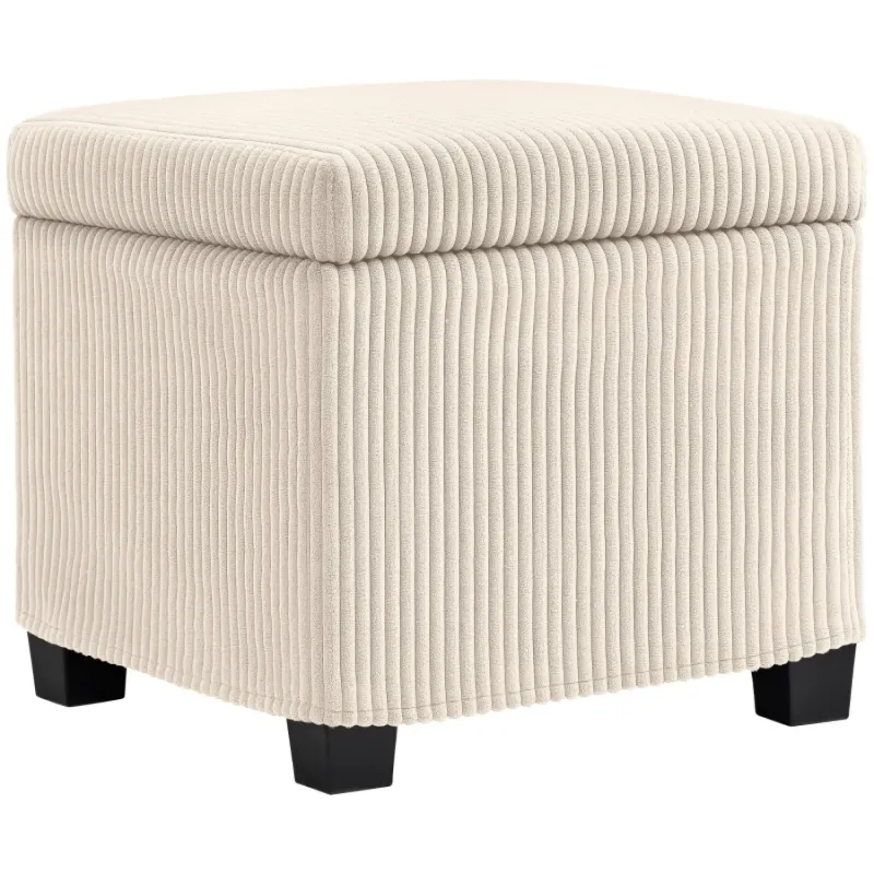 Corduroy Storage Ottoman Footstool with Steel Frame, 40cm, Beige