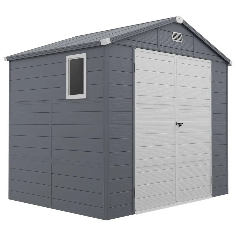  7.9ft x 6.2ft Plastic Garden Shed with Foundation, Window and Sloping Roof - Grey