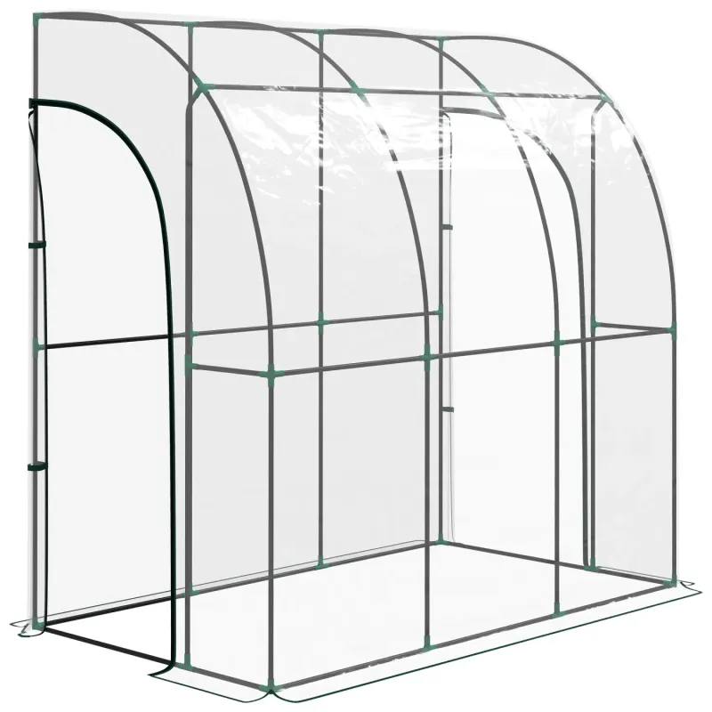 214cm x 118cm Walk-In Lean-To Greenhouse with Zipped Doors