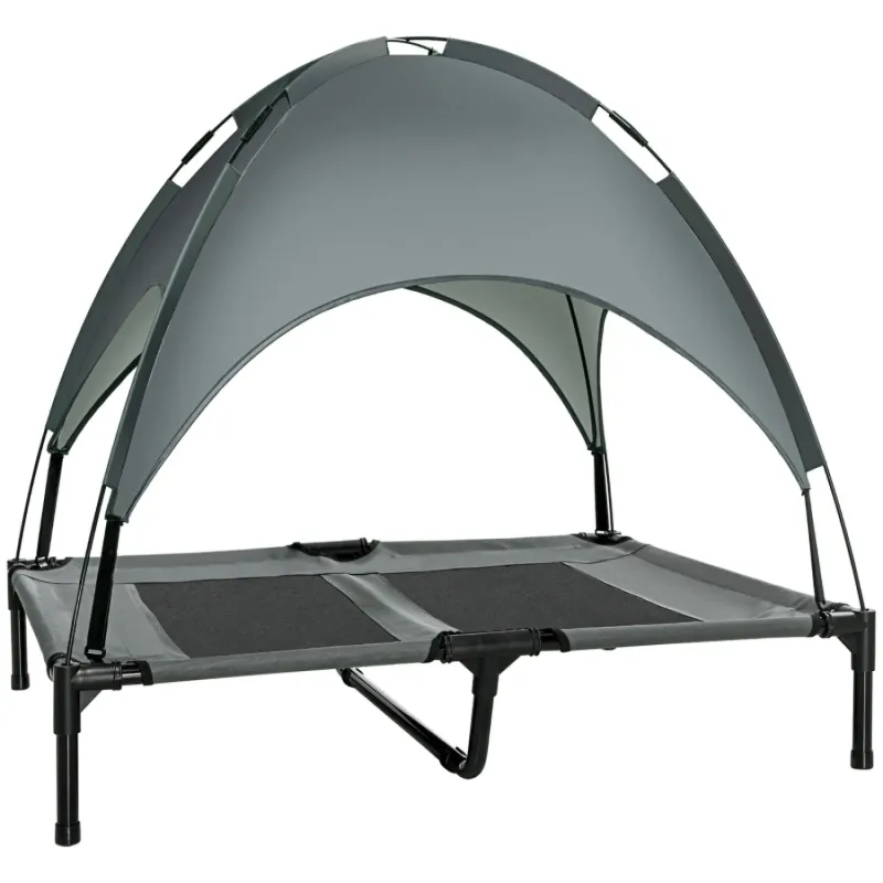 Elevated Raised Dog Bed with UV Protection Canopy - Large, Grey