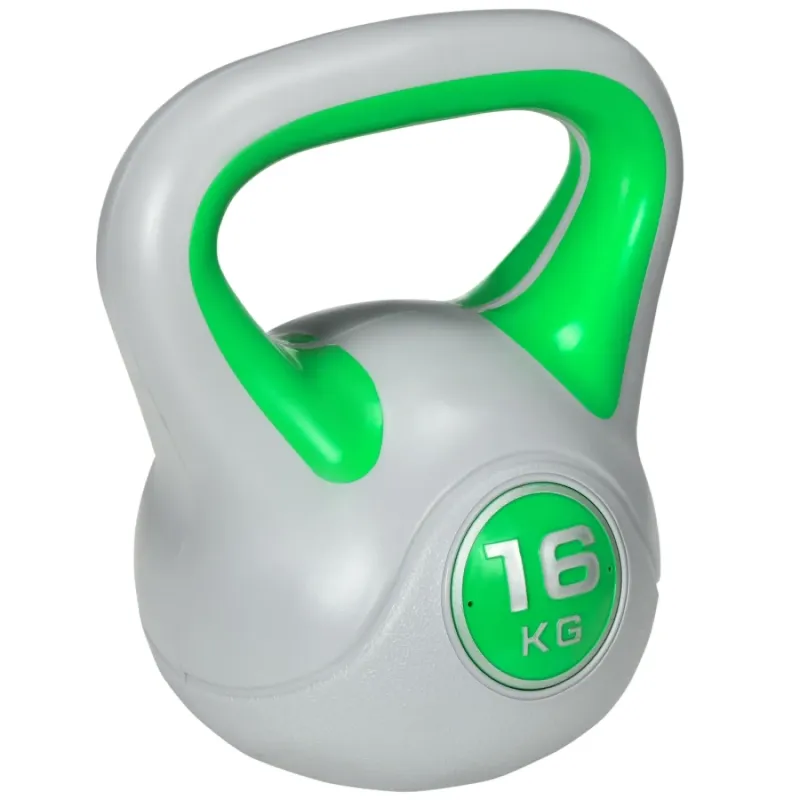 16kg Kettlebell with PU Cover and Wide Grip Handle - Green/Grey