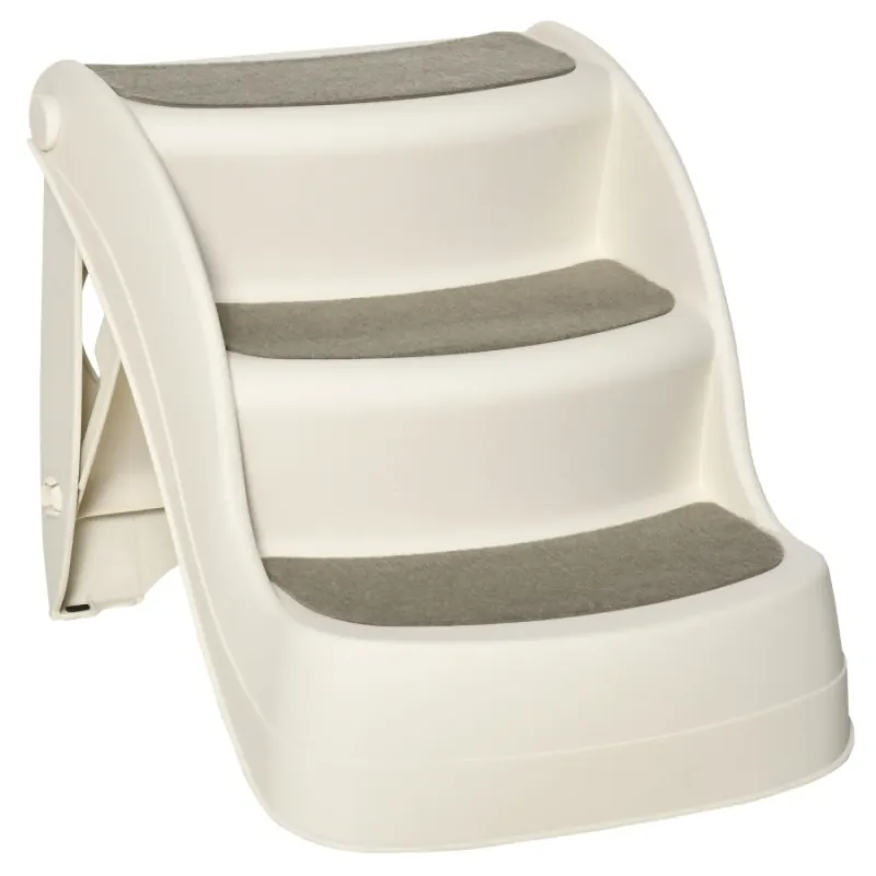 3-Step Foldable Pet Stairs - Cream