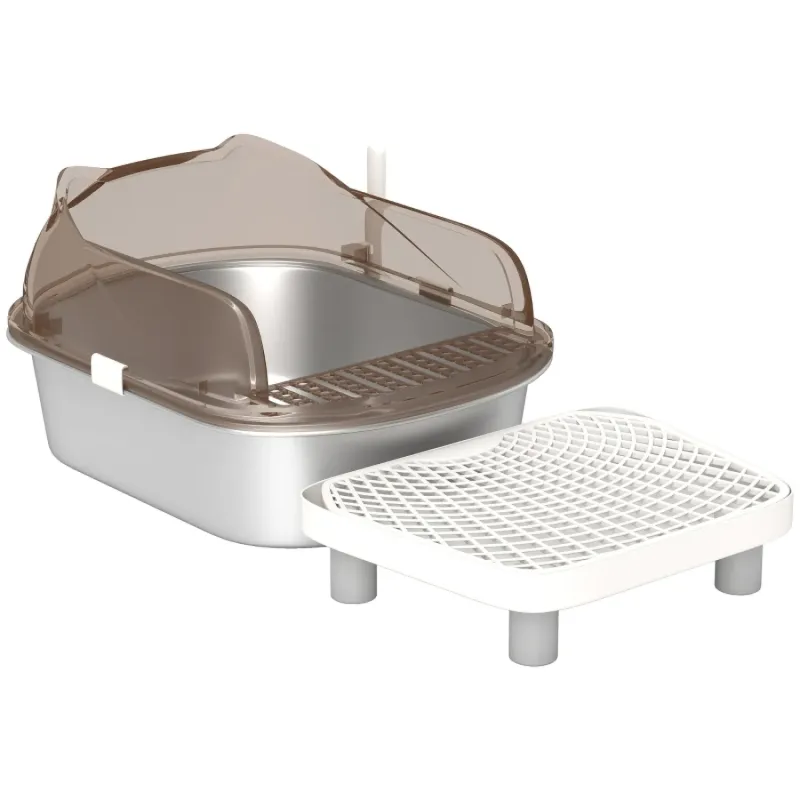 Stainless Steel Cat Litter Box with High Sided Enclosure and Scoop
