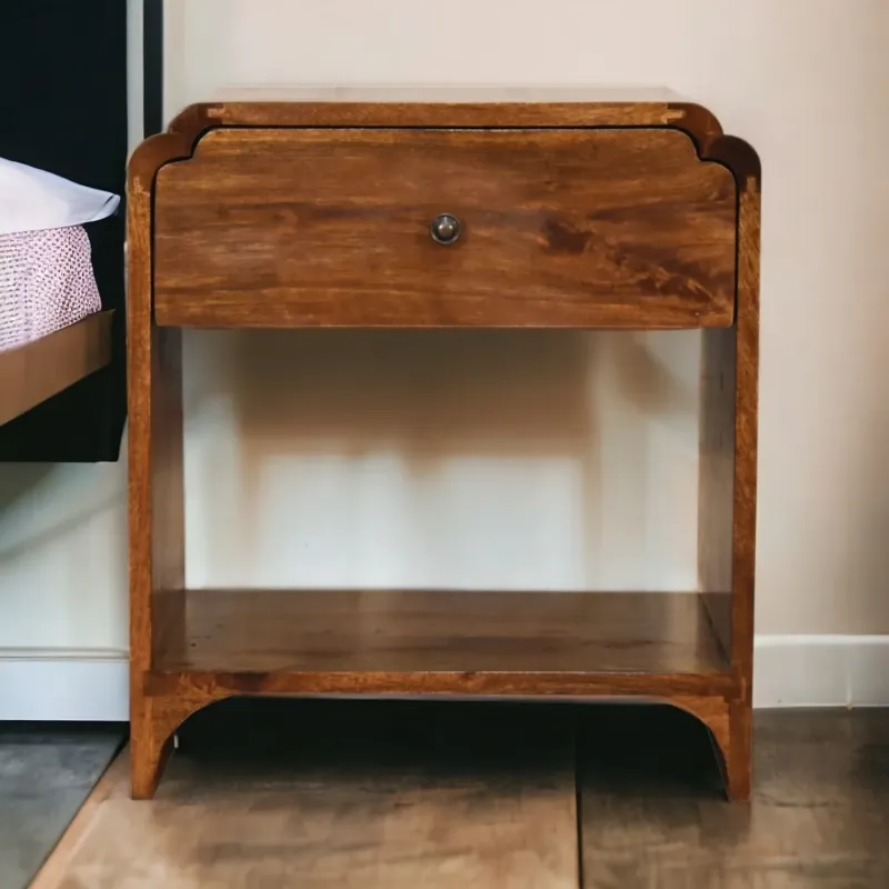 Newton Bedside Table, 1 Drawer & Open Shelf, Solid Mango Wood, Dark Brown