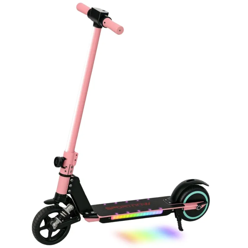 Pink Kids Folding Electric Scooter with LED Lights and Front Suspension