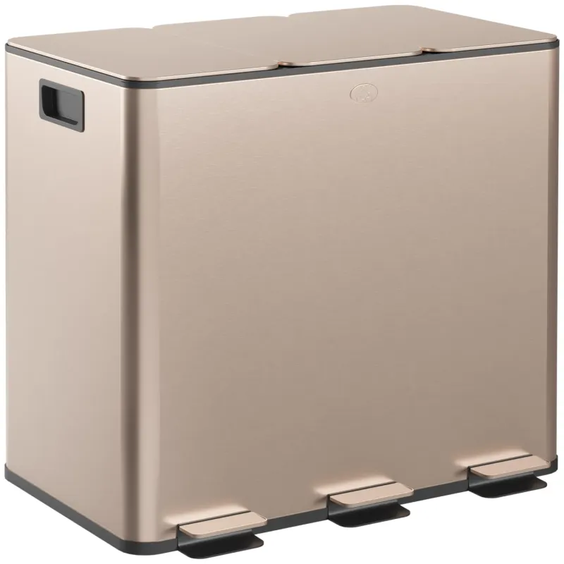 45L Triple Compartment Stainless Steel Recycling Bin - Gold Tone
