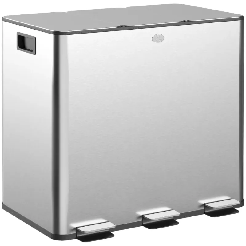 Triple 15L Pedal Bin - Stainless Steel Kitchen Recycling Bin