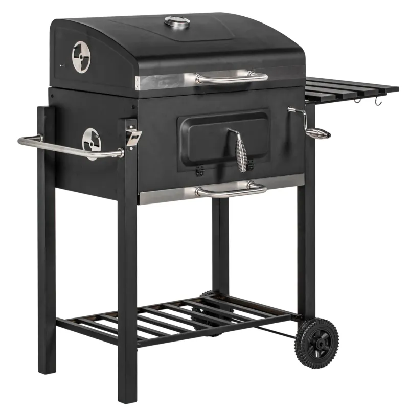 Charcoal BBQ Grill with Height-Adjustable Coal Pan - Black