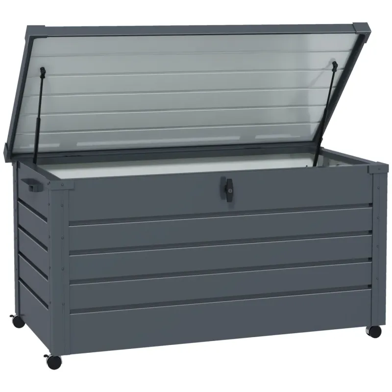 311L Galvanised Steel Lockable Garden Storage Box with Wheels - Dark Grey